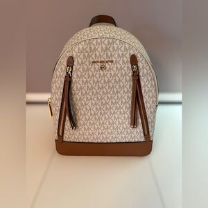 Michael Kors Cream and Brown Logo Backpack